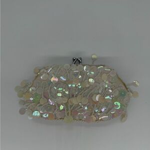 Vintage very small, delicate Cream Sequin Clutch-made in Macau